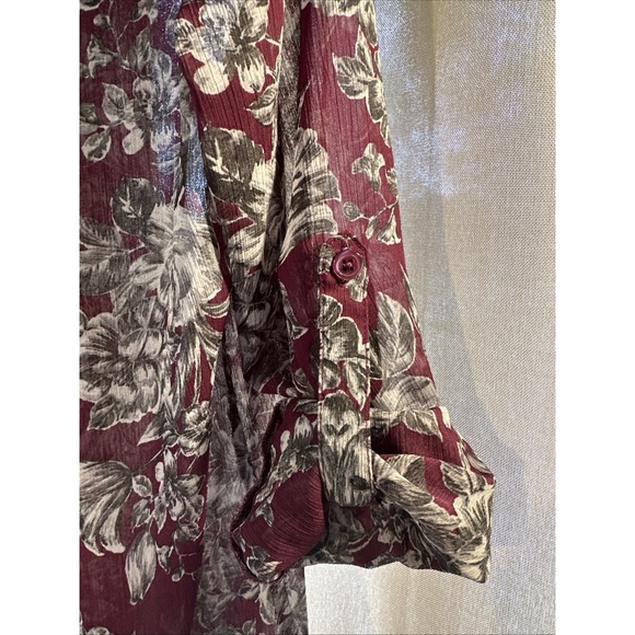 Kut From The Kloth Womens Burgundy Grey Floral‎ Sheer Button Down Shirt L - Picture 6 of 7